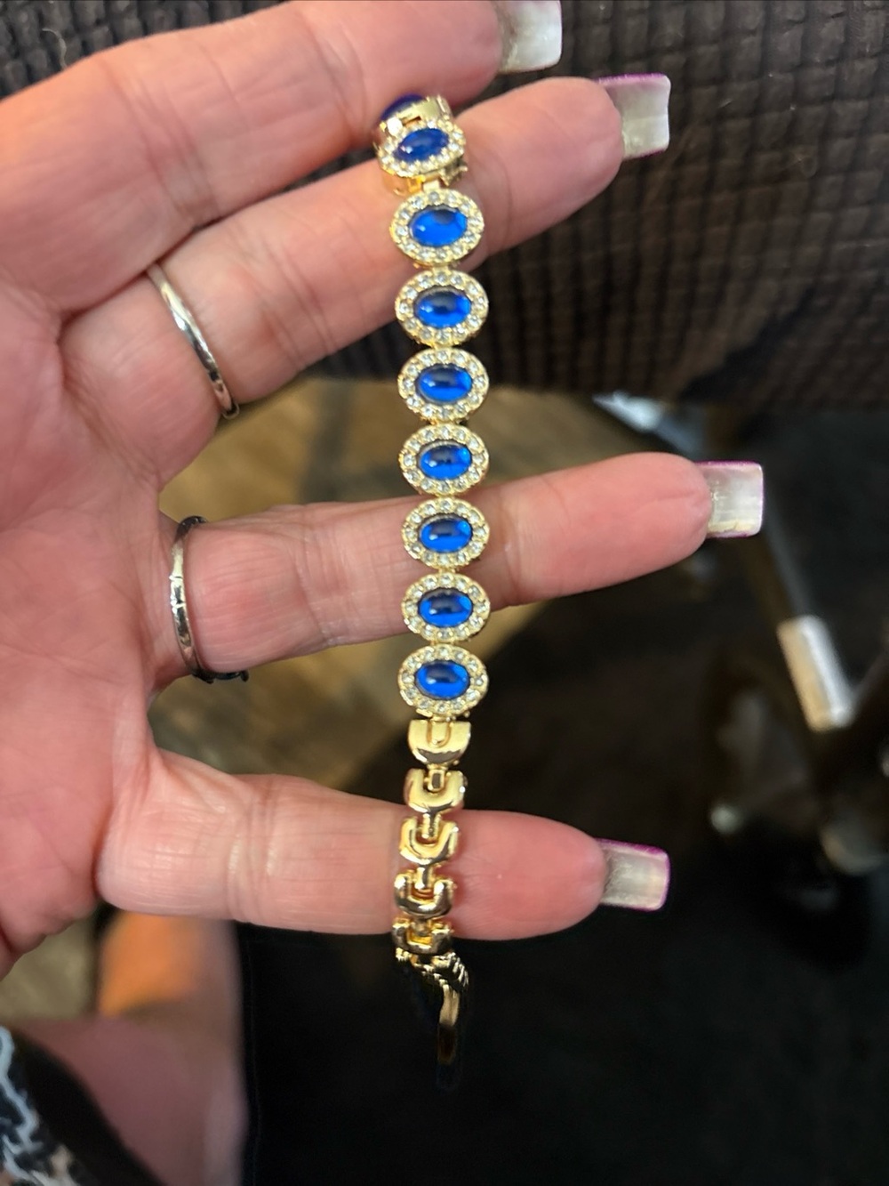 Bracelet- Royal Blue stone Gold Plated with Cz diamond just a beautiful bracelet